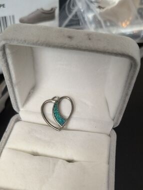 Sterling Silver Heart Pendant with Turquoise Inlay